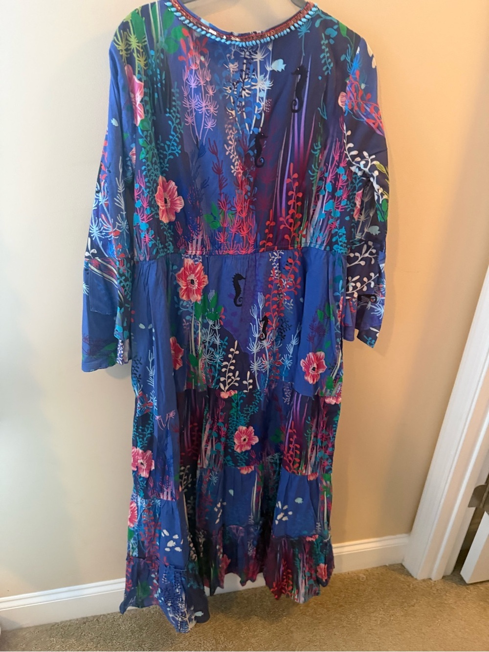 Soft Surroundings Marta Dress maxi beaded floral art to wear beachy boho size M - Picture 5 of 12